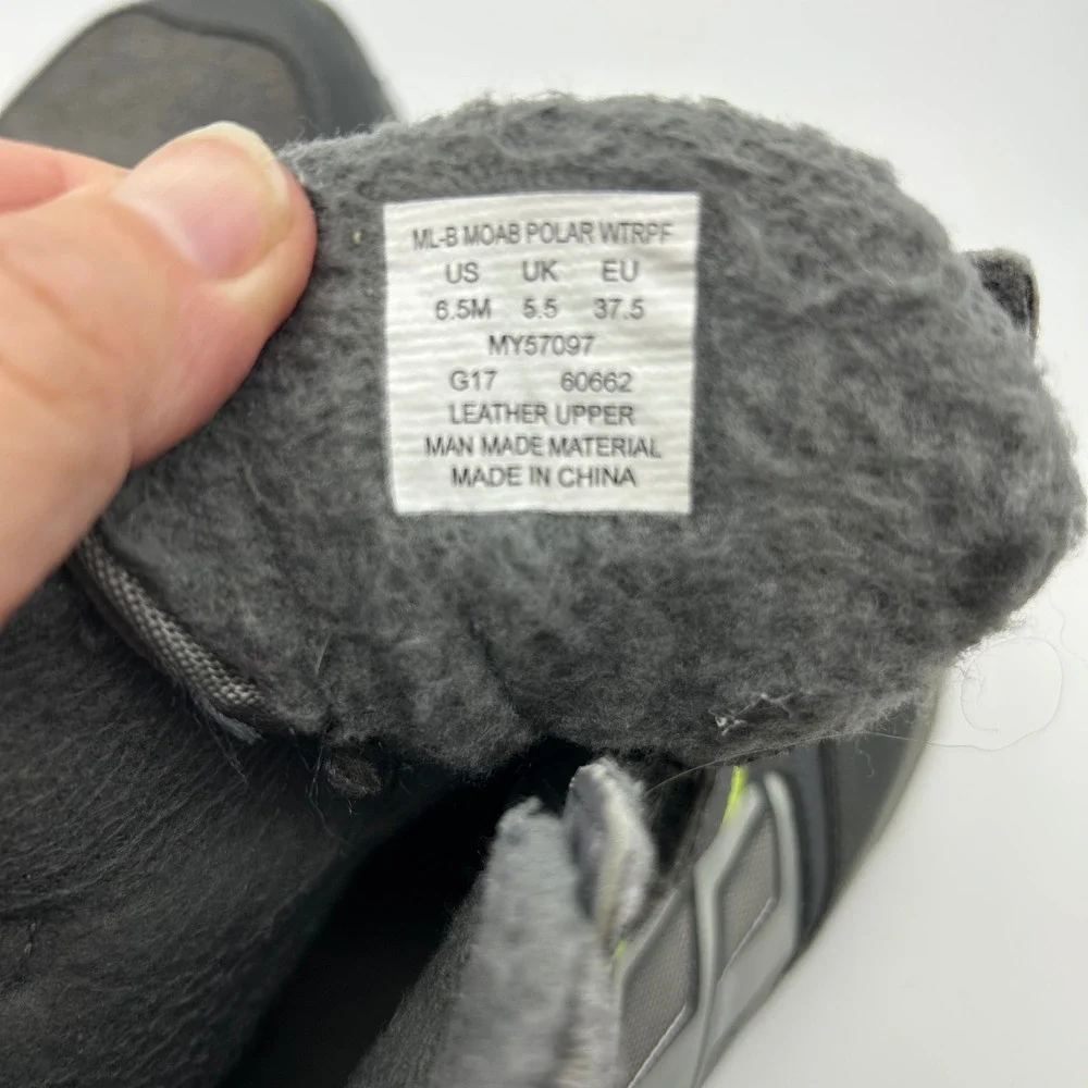 Merrell ML-B Moab Polar Waterproof Winter Boots Grey Lime Green Kids 6.5 MY57097